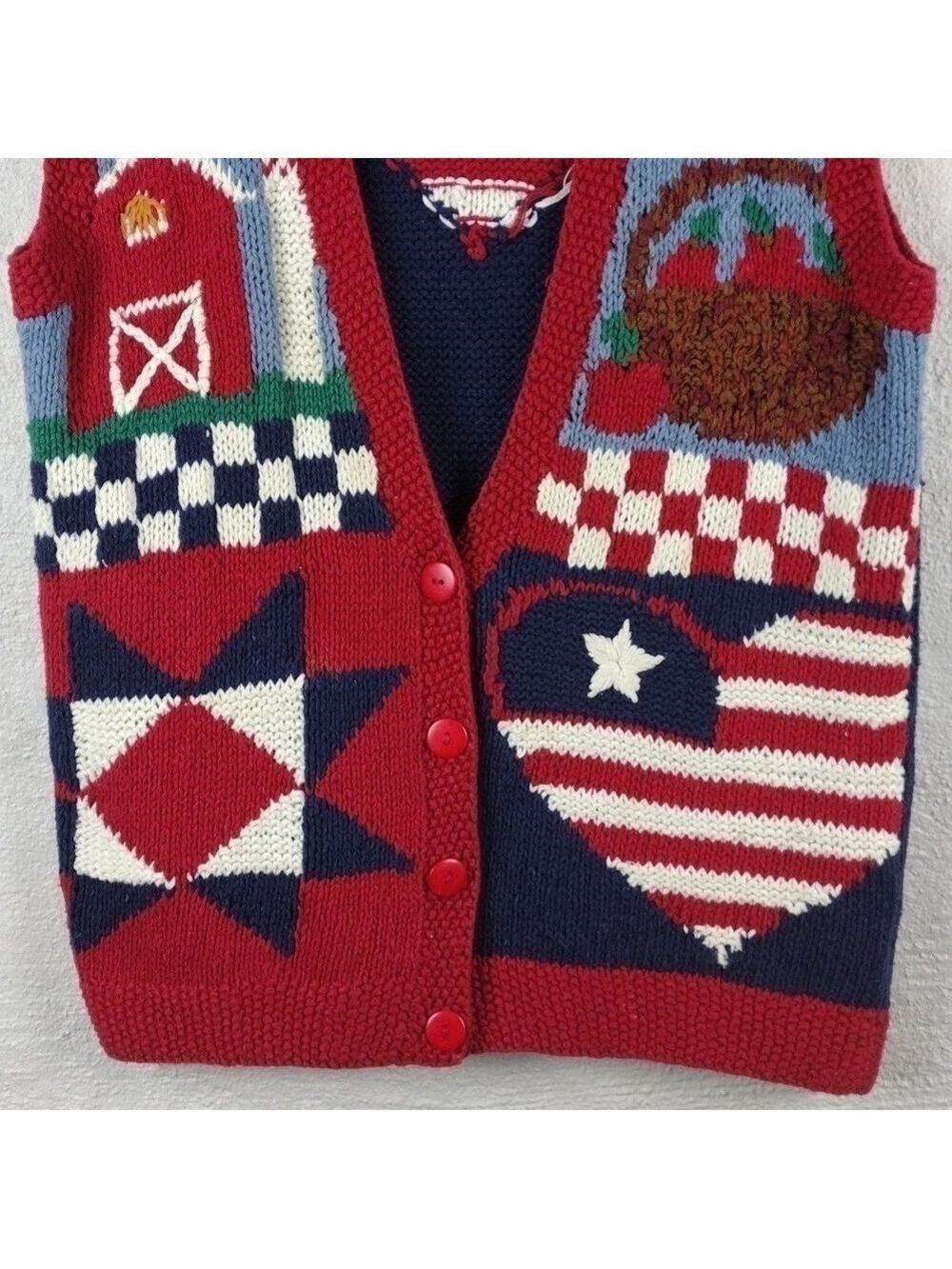 Laura Daniels Knitted By Hand Sleeveless Button Front Patriotic Sweater Vest - Picture 3 of 10